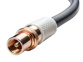 Close up of coaxial cable connector isolated on transparent background