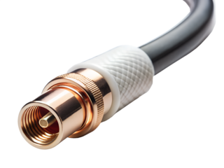 Close up of coaxial cable connector isolated on transparent background