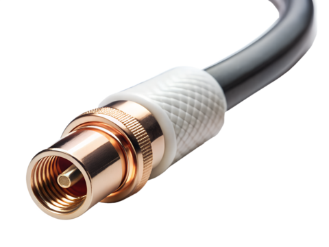 Close up of coaxial cable connector isolated on transparent background