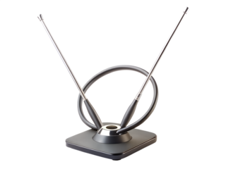 Indoor tv antenna with two telescopic rods, isolated on transparent background