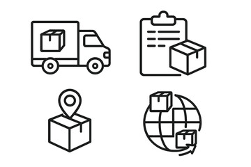 Delivery and logistics web icon set in line style, shipping and transportation symbols for mobile app and website, vector illustration on transparent background, modern design elements