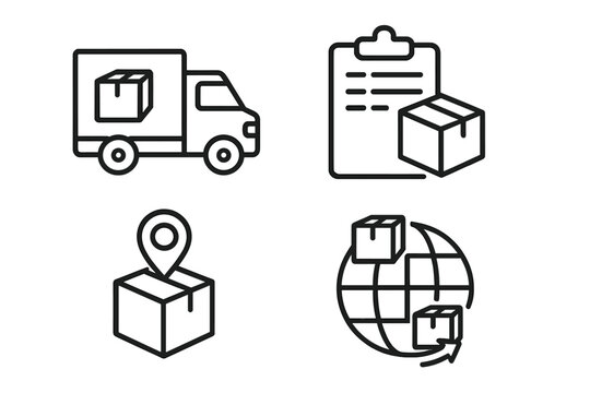 Delivery and logistics web icon set in line style, shipping and transportation symbols for mobile app and website, vector illustration on transparent background, modern design elements