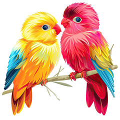 Obraz premium Colorful Lovebirds Perched on Branch, Romantic Artwork