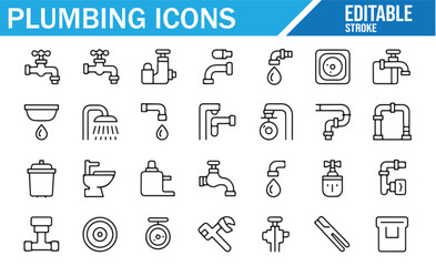 Icons representing plumbing services, faucets, and plumbing tools for repairs.