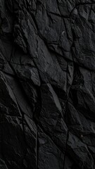 Dark, rough texture of a rock face, showing deep crevices and fissures
