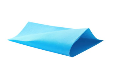 Light blue soft note isolated on transparent background. Blue sticky note with a folded corner showcasing a smooth texture color isolated on white background.