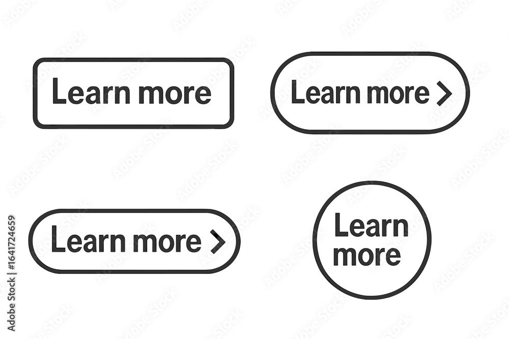 Aufkleber modern learn more button set, website call to action, outlined ui vector elements, minimal web desig