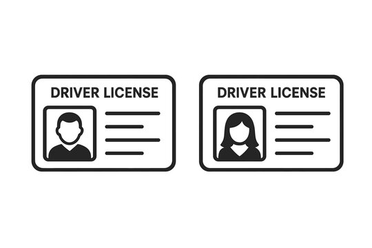Identification card icon with male and female driver license templates, flat vector illustration on transparent background, personal ID concept, document design