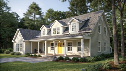 Elegant Two-Story House with Wraparound Porch in a Lush Green Setting