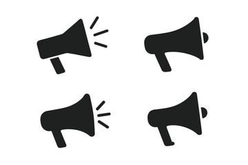 Loudspeaker and Megaphone Vector Icons Set, Advertising and Announcement Concept, Loudspeaker Symbols, Public Address and Communication Tools, Black Silhouette Graphic on Transparent Background