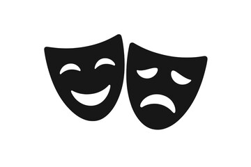 Comedy and Tragedy Theater Masks Icon. Classic Drama and Comedy Symbol. Happy and Sad Face Vector Illustration. Performing Arts Emotions Icon. Theatrical Expression. Stage Performance Concept.