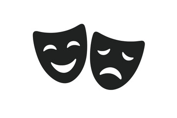 Masquerade vector icons, theater masks symbol, comedy and tragedy masks, happy and sad faces, classic theatrical drama and satire symbols, traditional theater art design