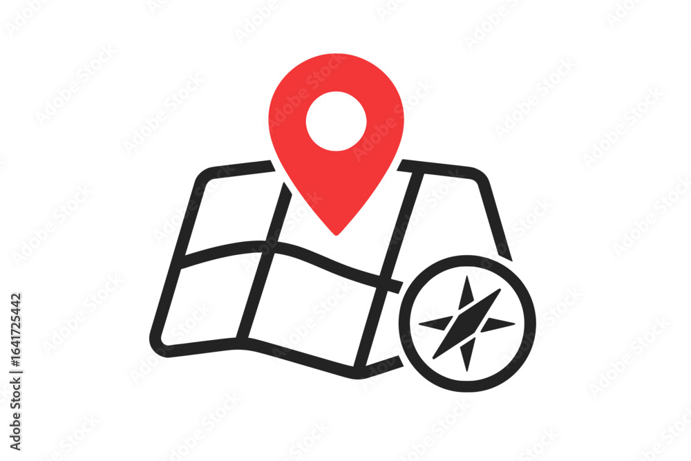 Aufkleber map pin and gps location marker with compass navigator, travel direction pointer, map navigation sym
