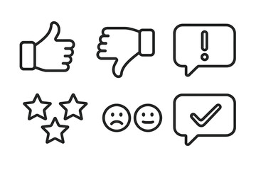 Medical icon set with editable stroke. Thin line medicine and health vector illustration collection on transparent background. Includes thumbs up/down, stars, emoticons, chat bubbles.