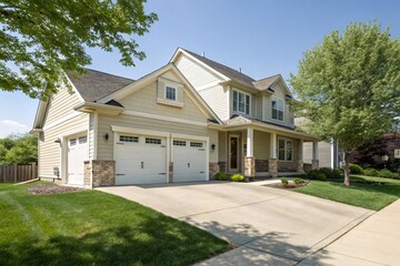 Elegant Two-Story Home with Attached Garage and Landscaped Yard