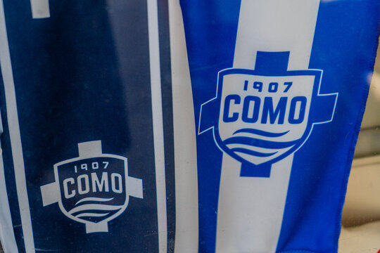 Italian football club logo on clothing. Italy, Como - July 17, 2025.