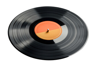 A close-up of a vinyl record with its grooves and label, symbol of vintage music and timeless audio experience