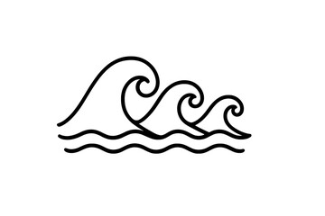 Sea Waves Vector Illustration Flat Simple Lines Water Logo Line Ocean Symbol Vector Flat Style Design Transparent Background