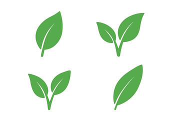 Naklejka premium Set of 4 Green Leaf Icons in Flat Design Style, Eco Friendly Nature Symbols, Organic and Environmental Vector Elements for Sustainability and Ecology