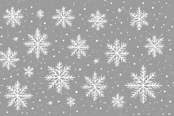 White snowflakes snowfall pattern. Christmas glitter snowflakes in various shapes and sizes. Winter holiday vector illustration with heavy snow effects for festive designs.