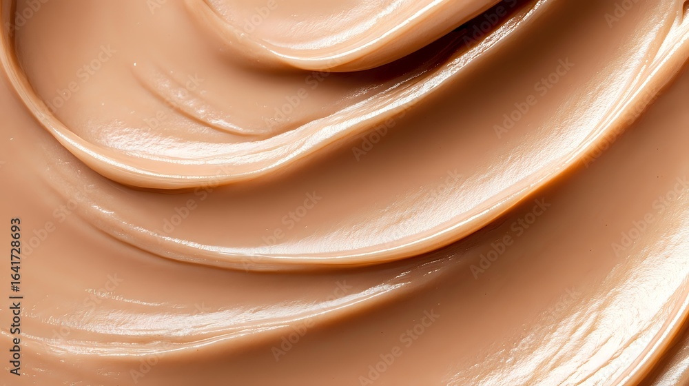 Poster smooth swirls of creamy beige foundation makeup texture with soft waves and gentle curves creating l