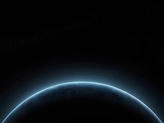 Fototapeta premium Glowing planet edge in dark expanse space stars