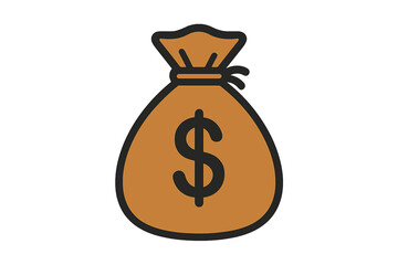 Money Bag Icon in Flat Style. Vector Illustration of Cash Sack with Dollar Symbol. Transparent Background Illustration for Business, Finance, Wealth, Savings, and Investment Concepts