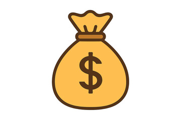Flat style vector illustration of a money bag icon, symbolizing wealth, savings, finance, investment, and economic success on transparent background