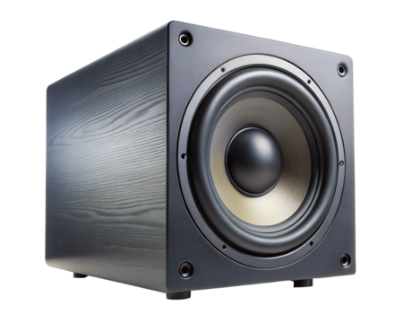 Black subwoofer speaker isolated on transparent background