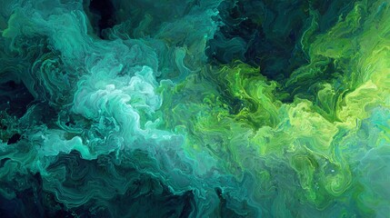 Abstract Digital Art Representation of Renewable Energy Concepts in Vibrant Green and Blue Swirls