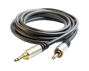 Audio cable with gold plated connectors isolated on transparent background