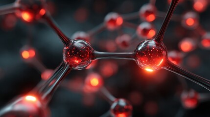 glowing red atoms molecule network