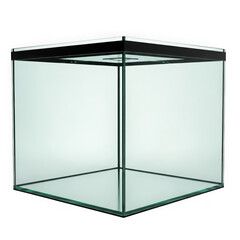 Empty glass aquarium awaiting aquatic life to be placed inside for a decorative and calming effect in the home isolated on transparent background