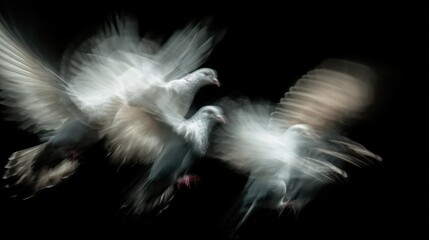 Fototapeta premium white doves in motion blur