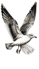 Obraz premium Detailed illustration of a seagull in flight