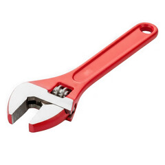 Obraz premium Red adjustable wrench with a chrome adjustment screw isolated on a transparent background providing a clear view of the tool