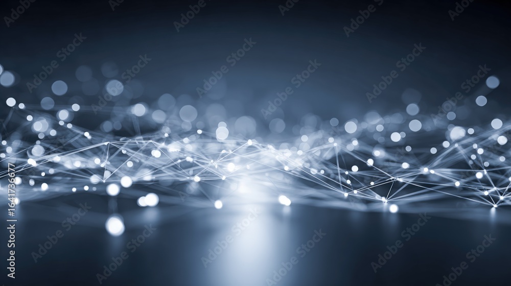 Poster abstract network connection with glowing nodes: data visualization, artificial intelligence, and fut