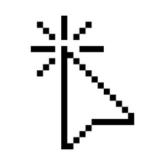Pixelated computer mouse cursor clicking, isolated on transparent background