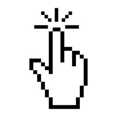 Obraz premium Pixelated hand cursor icon clicking, isolated on transparent background