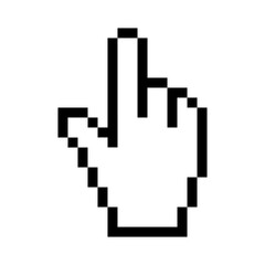Pixelated hand cursor pointer isolated on transparent background, representing a click or selection action in digital interfaces and technology