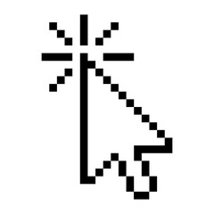 Fototapeta premium Pixelated computer mouse cursor pointer isolated on transparent background, representing a click action, selection, and digital navigation