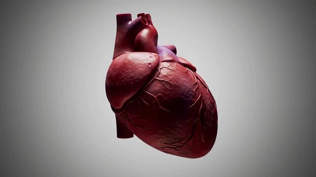 Anatomically correct human heart model showing the rhythm of life. A 3D illustration for cardiovascular and medical education.