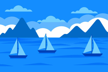 Three sailboats sailing on the blue sea day