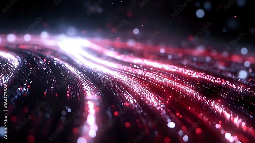 Poster glowing red and pink light trails with bokeh effect against dark background create dynamic motion an