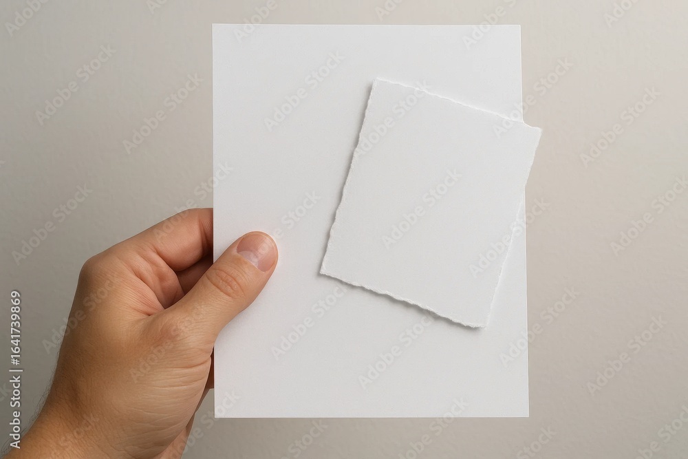Poster a hand presents a blank canvas of potential - a sheet of paper with a single torn corner, symbolizin