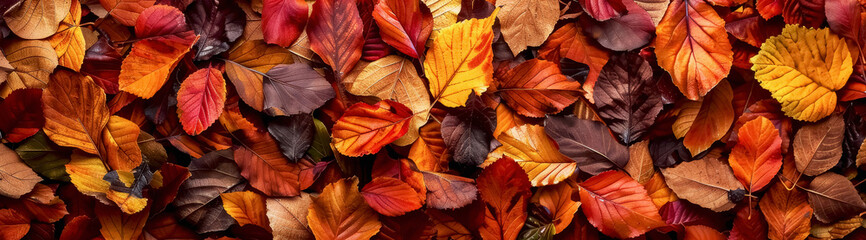 Vibrant red and yellow autumn leaves as background. Autumnal background