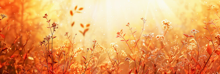 Autumn Foliage, Vibrant Yellow and Red Leaves Against a Blurred Background in Warm Sunlight