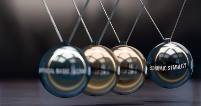 Universal Basic Income produce Economic Stability. Elegant metaphor for cause and effect relation, where universal basic income provide the power for economic stability.