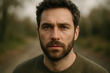 Obraz premium A moment of contemplation captured in the eyes of a man amidst nature