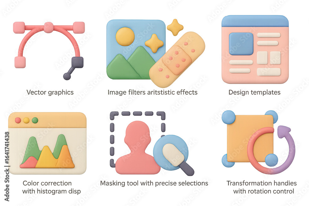 Aufkleber creative graphic tools in soft 3d style: design app icons and interfaces